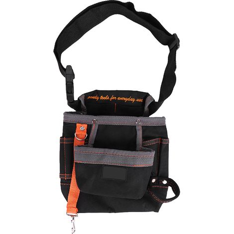Sacoche à outils ceinture à 8 poches, pochette portable réglable, sac d'électricien (noir, bordure grise) (1/5)