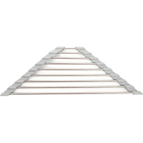 Triangular roll-up drainer for sink corner, sponge holder, collapsible stainless steel drainer for kitchen utensils (1/5)