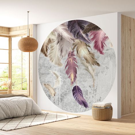 Papier peint rond / cercle - Plumes - Diamètre 30 cm (1/4)