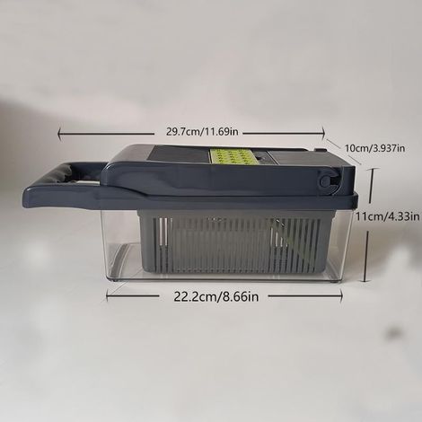 Hachoir à légumes professionnel 14 en 1 - Acier inoxydable, sans BPA Ensemble mandoline, trancheuse et coupe-légumes avec panier d'égouttage, rangement compact de 30 cm