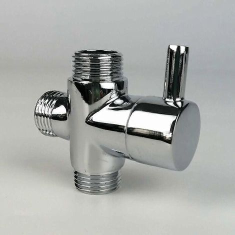 Vanne de dérivation mâle G1/2 adaptateur en T en laiton chromé pour robinet de douche de salle de bain vanne de remplissage mâle à 3 voies (1/5)