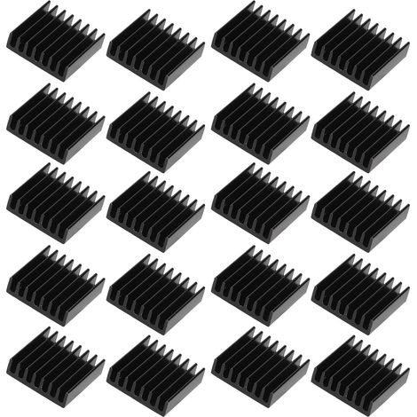 Lot de 20 mini dissipateurs thermiques en aluminium noir adaptés aux puces informatiques, aux alimentations de circuits intégrés et aux équipements électriques (adhésif non inclus). (1/5)
