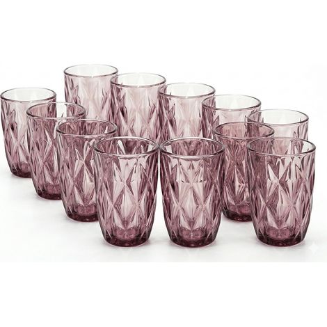Set 12 Bicchieri Rosa per Acqua e Bibite 29cl in Pasta di Vetro Crystal Pink Design  Diamante Sfaccettato Elegante per Casa e Ristorazione per una Tavola di stile Raffinata elegante