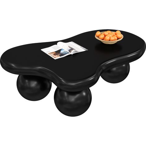 Tavolino da Caffè 95x62.5x32 cm, a Forma di Nuvola con Luci LED, Gambe Arrotondate e Sicure, MDF, Nero, per Soggiorni (1/5)