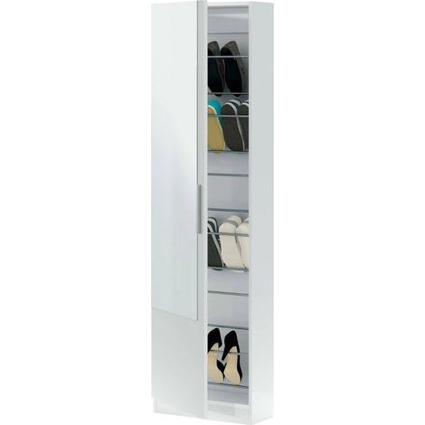 Dmora Zapatero con puerta batiente espejo, color blanco, Medidas 50 x 180 x 22 cm, con embalaje reforzado