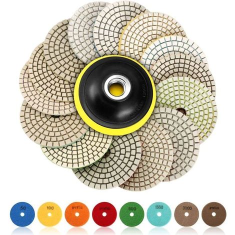 BelleRise - 15 disques de polissage diamantés pour polisseuse à eau, 10 cm (4 pouces), pour granit, pierre, béton, marbre, sols, meuleuse (1/5)