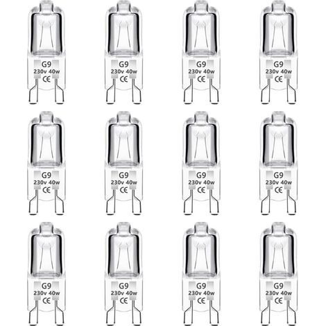 Lot de 12 ampoules halogènes G9 40 W 230 V à intensité variable, blanc chaud, sans scintillement, pour fours, suspensions, éclairage paysager et éclairage d'armoire. (1/4)