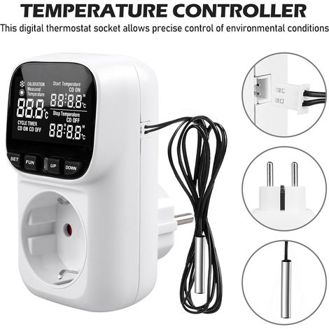 Regolatore di temperatura digitale con sensore 230 V, presa termostato digitale con display LCD, riscaldamento e raffreddamento, interruttore di temperatura per serra, acquario, rettili (1/4)