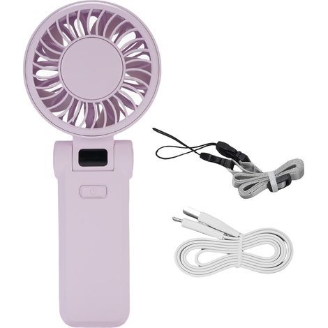 Foldable portable fan, 5 adjustable speeds, silent digital display, personal portable fan with lanyard for outdoor sports, purple (1/5)