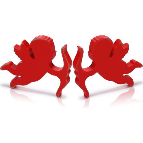 Ensemble de deux décorations Cupidon pour la Saint-Valentin, symbole en forme de Cupidon (vintage, en bois). (1/5)