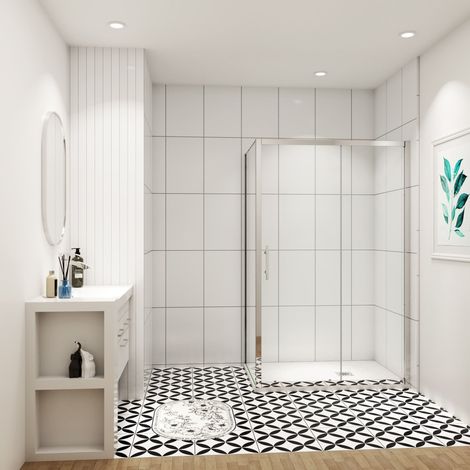 Cabine de douche 120x90x190cm porte de douche coulissante verre transparent (1/4)