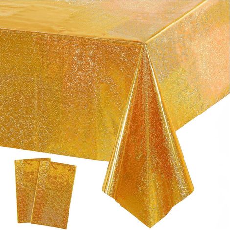 Party Tischdecke Gold Glitzer 2 Stück - Einweg Folien Tischdeko für Geburtstag & Feiern