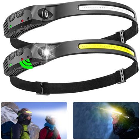 2 pcs LED Lampe Frontale USB Rechargeables Etanches COB XPE Lampe Torche Frontale avec Mode Capteur Intelligent pour La Pêche, Le Camping, Le Cyclisme, La Course à Pied (1/5)