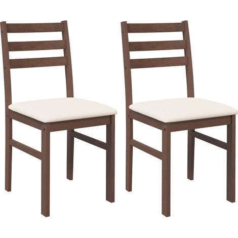 Lot de 2 Chaises à manger,Chaise de cuisine coussins marron bois massif caoutchouc CFW52721 (1/5)