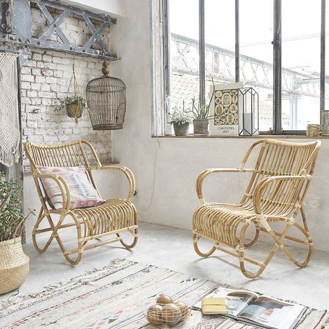 Lot de 2 fauteuils en rotin naturel