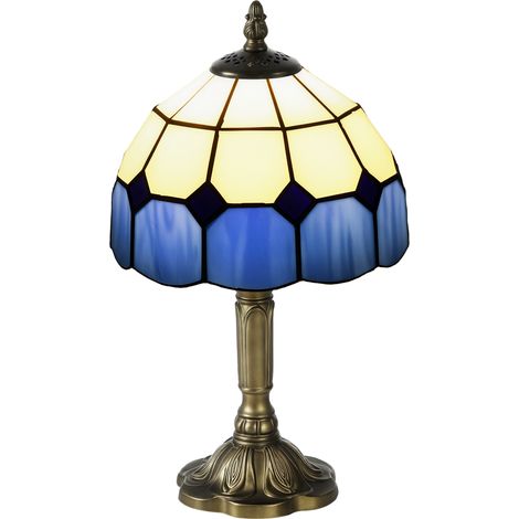 Handmade Art Deco Glass Table Lamp - White/Blue (1/5)