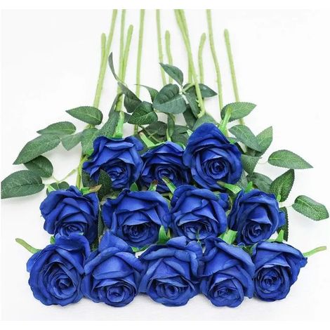 20 roses artificielles réalistes à longues tiges, fleurs en soie bleue, centre de table pour mariage et décoration intérieure (1/5)