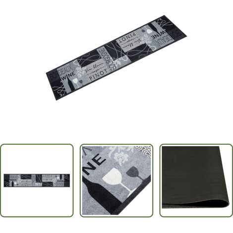 Tapis de salle de bain - Tapis de cuisine lavable imprimé Wine gris 60x300 cm velours (1/5)