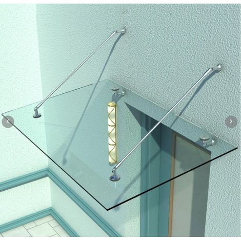 Auvent en verre, de porte, verre trempé, verre clair en acier inoxydable 304 3 tailles (150 x 90 cm)