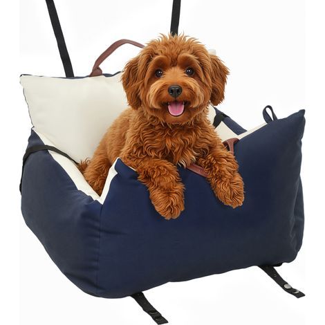 Siège auto pour chien avec ceinture de sécurité et fixation siège de voiture pour chien rembourré 49x53x36cm bleu marine (1/5)