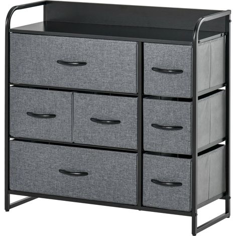 Chest of Drawers with 7 Foldable Drawers, 3-Tier Fabric Bedroom Dresser, Clothes Storage Unit for Bedroom, Living Room, Grey (1/5)