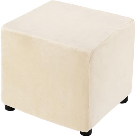 Housse De Pouf Extensible Carrée pour Salon Chambre Beige Clair (1/5)