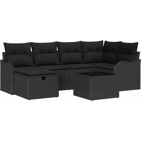 Maison Exclusive - Garten-Sofa-Set mit Kissen 7 pcs Schwarz Poly