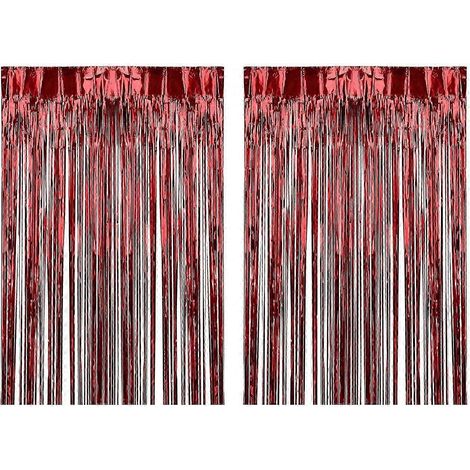 Rideaux à franges métallisées (2 pièces) - Décor de fond pour fêtes, anniversaires, carnavals-Red (1/5)