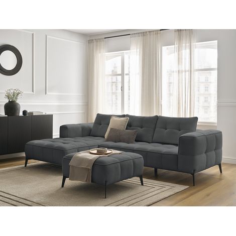BOBOCHIC - Canapé d'angle fixe ANIS tissu texturé avec pouf Angle gauche  Gris foncé (1/5)
