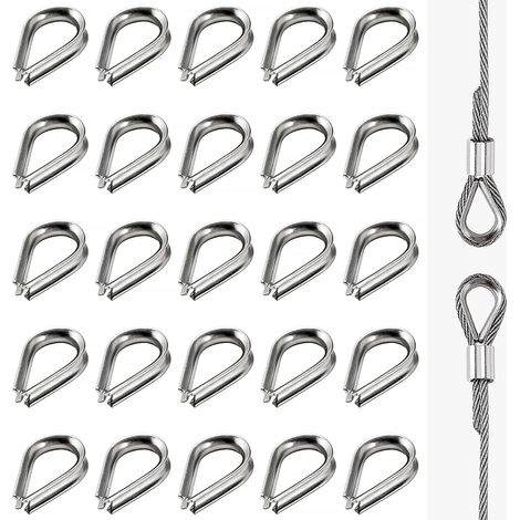25 Pièces M3 Cosses de Câble en Acier Inoxydable 304, Outils de Gréement de Câble, Cosse Coeur, pour Bateau, Voile D'ombrage, Clôture (1/5)
