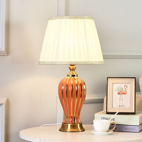Lampe De Table Moderne E27 RéTro En CéRamique, Veilleuse En Tissu, éClairage DéCoratif Pour Salon, Chambre à Coucher, Bureau, Lecture, Lampe De Chevet