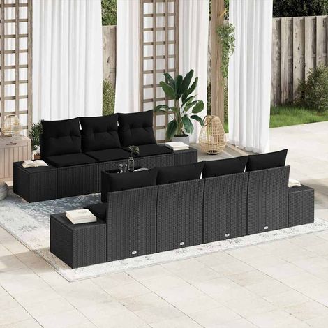 Conjunto de sofá de jardín 8 uds. Negro ratán sintético vidaXL (1/5)