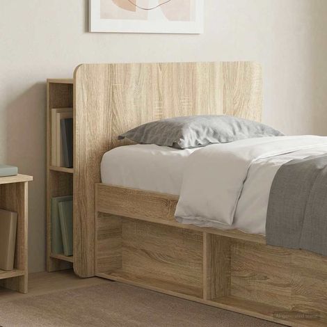 Tête de lit avec rangement, meuble en bois d’ingénierie chêne sonoma, 119,5 x 18,5 x 80 cm - PANGIVO (1/5)