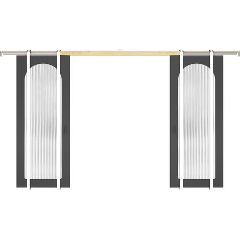 Porte coulissante double coulissante avec système à galandage en bois et MDF - arche noire et verre trempé cannelé - 2 x H205 x L83 cm - ODEZA (1/3)