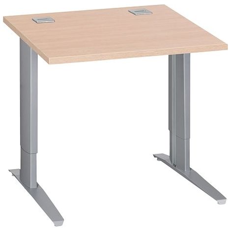 Bureau droit chêne clair L 80 cm réglable en hauteur piètement métal aluminium Essens - Maxiburo