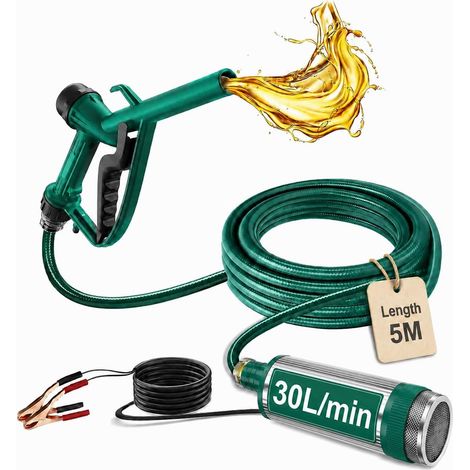 Pompe a Gasoil 12V, 30LPM Pompe Electrique Carburant avec Filtre Pompe Essence avec Tuyau de 5m, 100W Pompe a Eau 12V, 8GPM, Transport de Diesel, Kérosène, Eau, pour Camion, Tracteur (1/5)