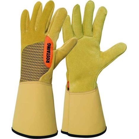 Gants de jardinage taille 11 en cuir croûte bovin et ripstop – Résistants à l'eau et aux huiles – Protection épines et ronces – Rostaing