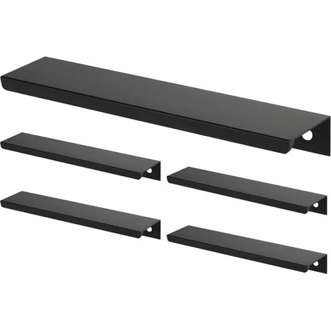 SABIR – Lot de 5 poignées de meuble noir – Aluminium mat – Entraxe 128mm – Longueur 150mm – Largeur 32mm – Pour cuisine et salle de bain (1/5)