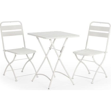Garten-Bistro-Set Perla 3-teiliges weißes, Tisch und 2 Stühle