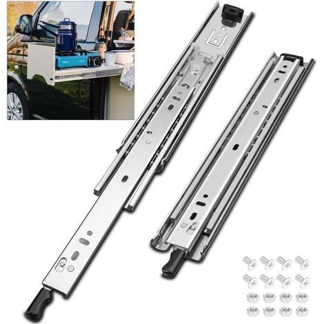 20" Heavy Duty Full Extension Locking Drawer Slides, 1 Pair with Lock, 200 lb Load Capacity, 3 Part Full Extension, Silver (1/5)