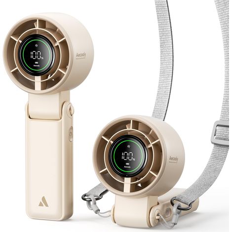 Mini ventilateur turbo pliable 3-en-1 3600mAh 12h autonomie 5 vitesses portable beige (1/5)