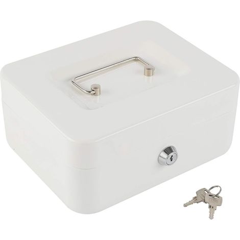 Caisse moyenne avec plateau à monnaie, petit coffre-fort avec clé, tiroir-caisse, 20 x 16 x 9 cm, blanc. (1/5)
