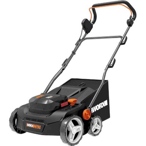 WORX Nitro WG855E.9 - Escarificador de batería y aireador de césped (hasta 400 ㎡, Ancho de Trabajo de 36 cm, Motor sin escobillas, 4 Niveles de Ajuste de Altura, Incluye Bolsa de Hierba de 40 L, sin (1/4)