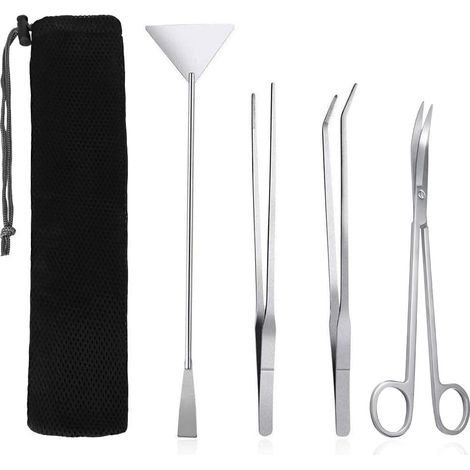 Werkzeugsets für Aquarien, 4-in-1-Aquarienreinigungswerkzeuge, Edelstahl-Scherenspatel, Pflanzenschneider-Set für Wasserpflanzen, Aquarienzangen aus Metall (1/5)