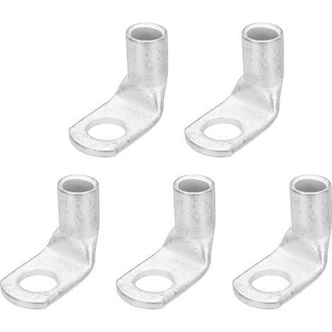 0AWG - 7/16" Bornes De Câble En Cuivre, Embouts De Câble De Batterie À 90 Degrés, Bornes De Batterie, Connecteurs À Oeil, Oillets En Cuivre Nu Pour Fournitures (Silver, 5Pcs) (1/5)