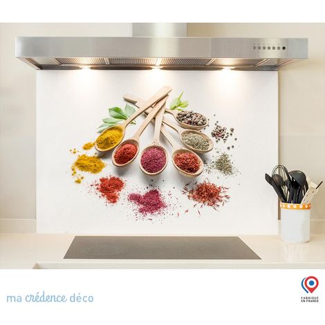 Fond de hotte : Epices et cuillères bois - Verre trempé - 90 cm - 60 cm (1/5)