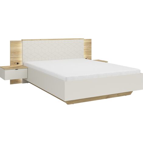 Cama 160x200 somier mesita de noche LED y toma USB incluidos Naya Cachemira