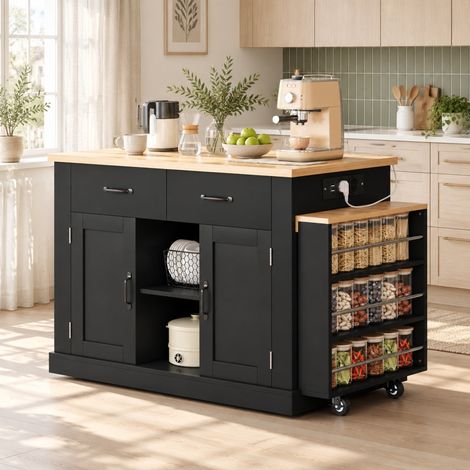Isla de cocina móvil 120 x 60 x 93 cm negra con mesa extensible - CHICFURN (1/5)