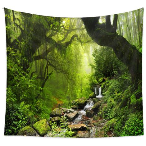 Sollbry Tapisserie Murale Décorative Chambre - Forêt Tropicale Nature Eco Plantes Chûte D'Eau - 200 x 150 cm Grand – Papier Peint Tissu – Tapestry Aesthetic Wall - Décoration Panoramique