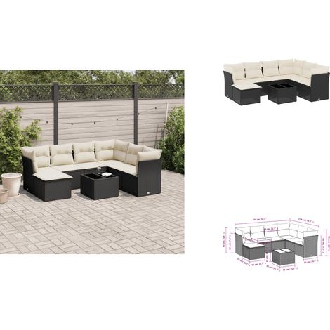 8-tlg. Garten-Sofagarnitur mit Kissen Schwarz Poly Rattan - Gartenmöbel Set - PE-Rattan Möbel - Outdoor Sofa - Esstisch Set - Gartenlounge (1/3)